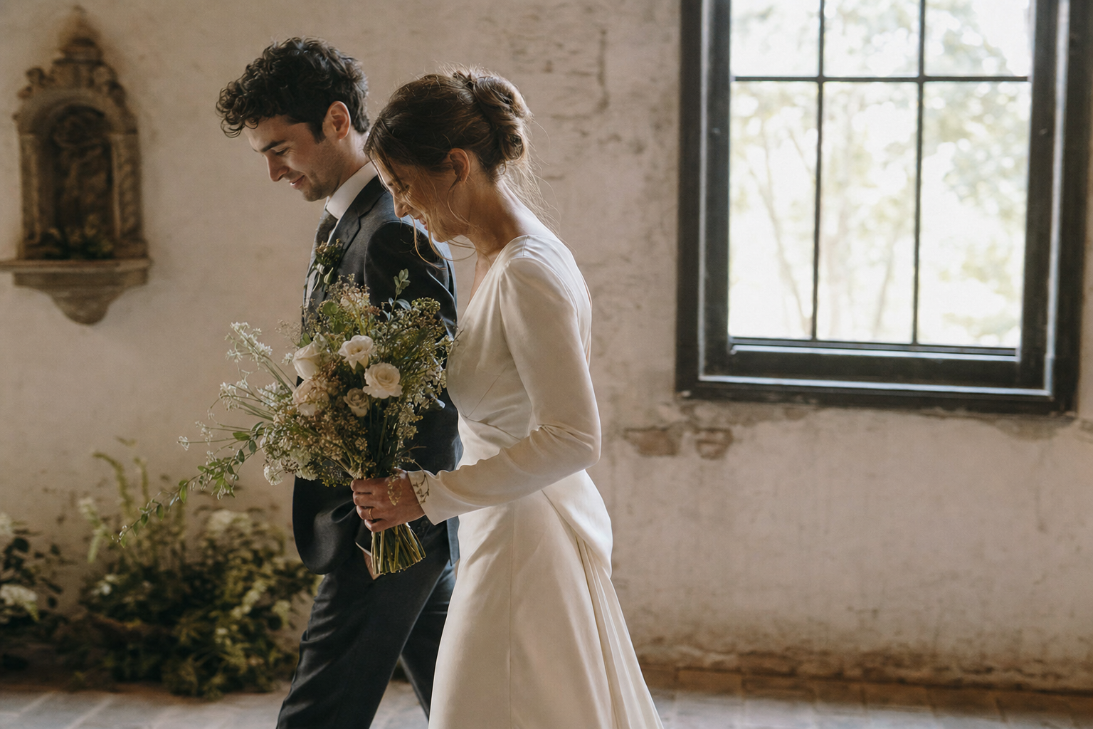 A couple in soft window light, candid